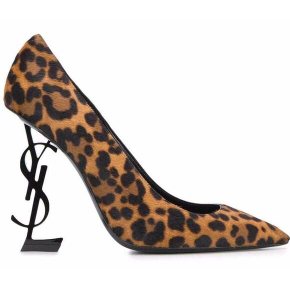 Yves Saint Laurent YSL Logo Opyum Opium 110 Black Brown Leopard Heel Pump 38 - Picture 1 of 12